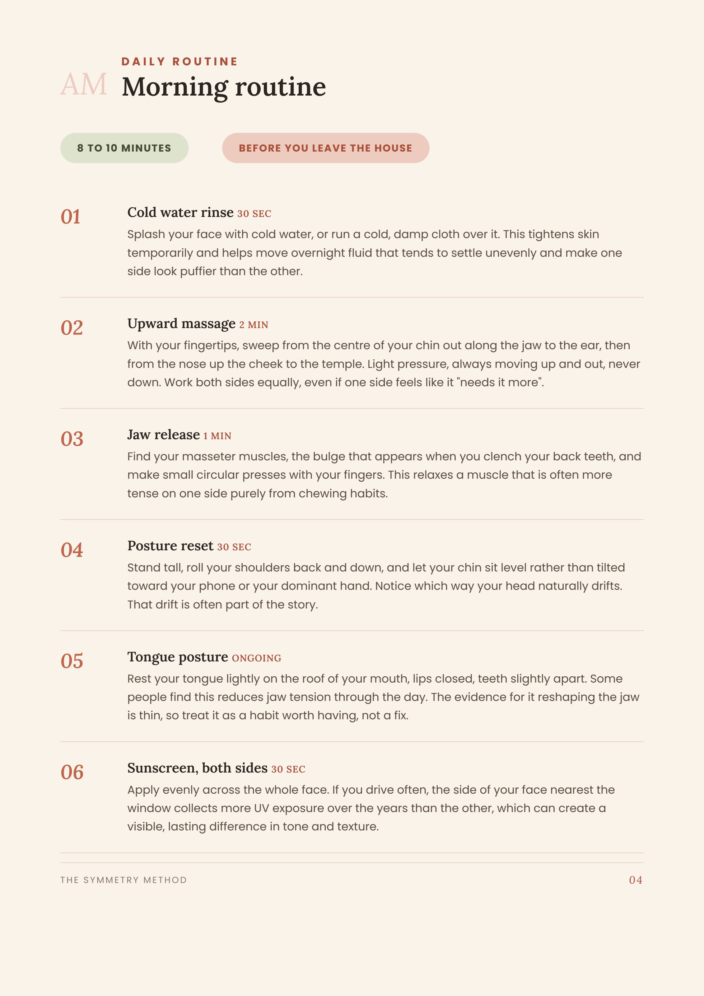The morning routine page of the guide