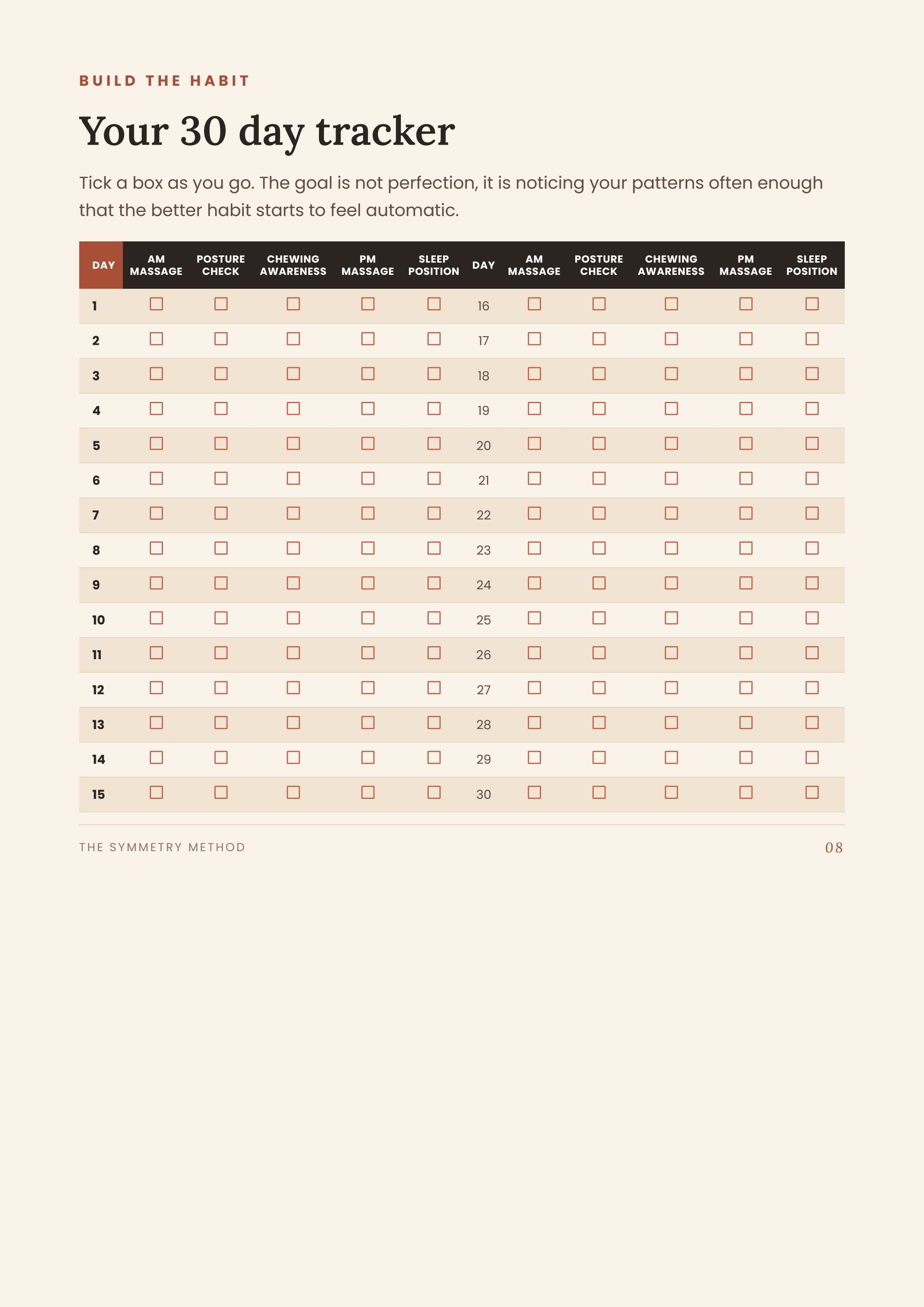 The printable 30 day tracker page